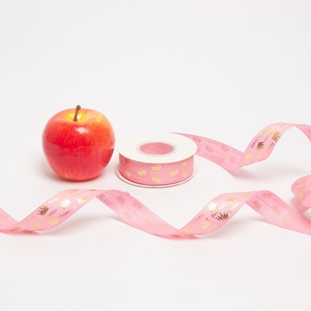 Лента репсовая 25мм х 20м, "Princess" розовый/золото