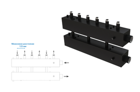 Распределительный коллектор 3 отопительных контура с гидравлической стрелкой Askon П 40F/125/50/3D-100х100/100х100 (с накидными гайками)