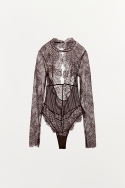 ZARA КОМБИНИРОВАННОЕ БОДИ С КРУЖЕВОМ И ВЫРЕЗОМ СЗАДИ, ГРАНАТОВЫЙ