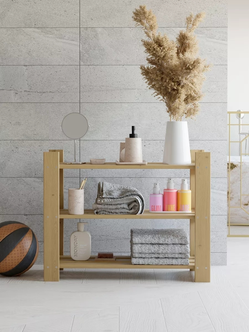 Обувница 50 см Альберт напольный, натуральный бейц / стеллаж на балкон, для рассады из массива сосны