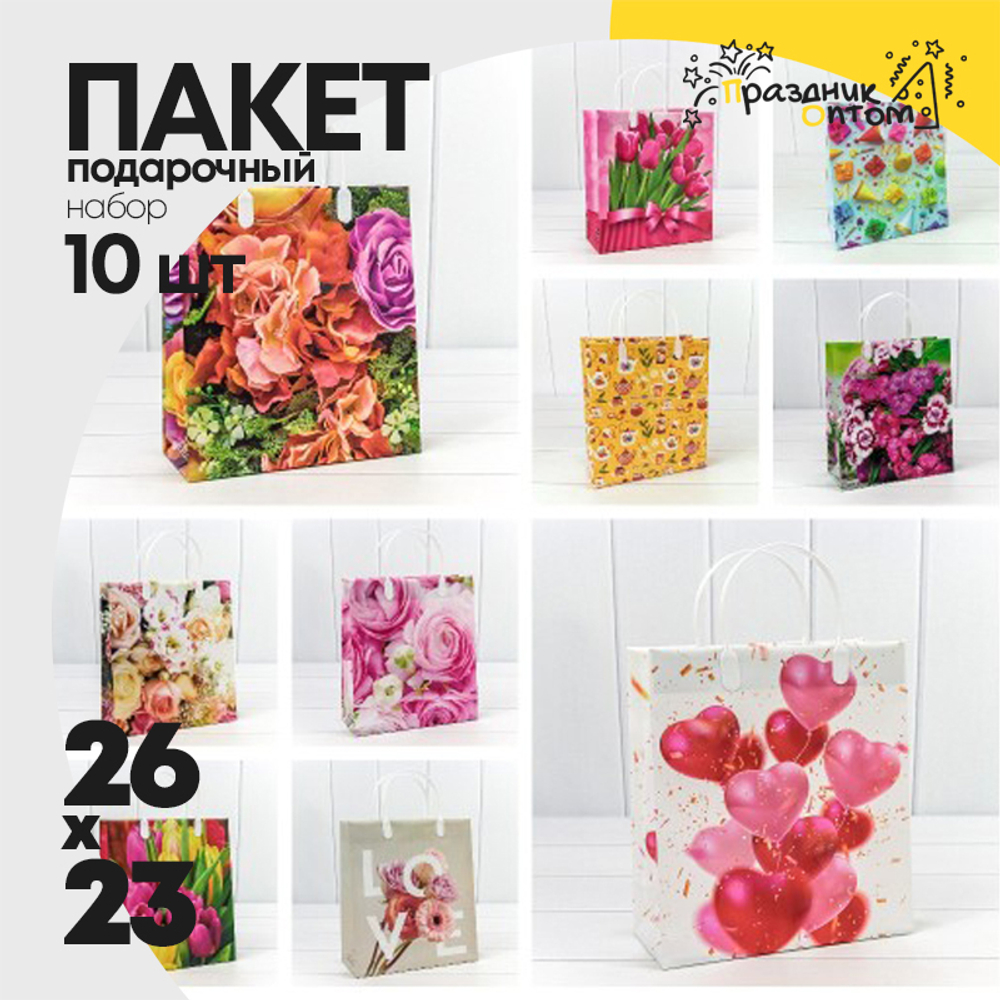 Пакет подарочный 26х23х10см Женский (Микс)