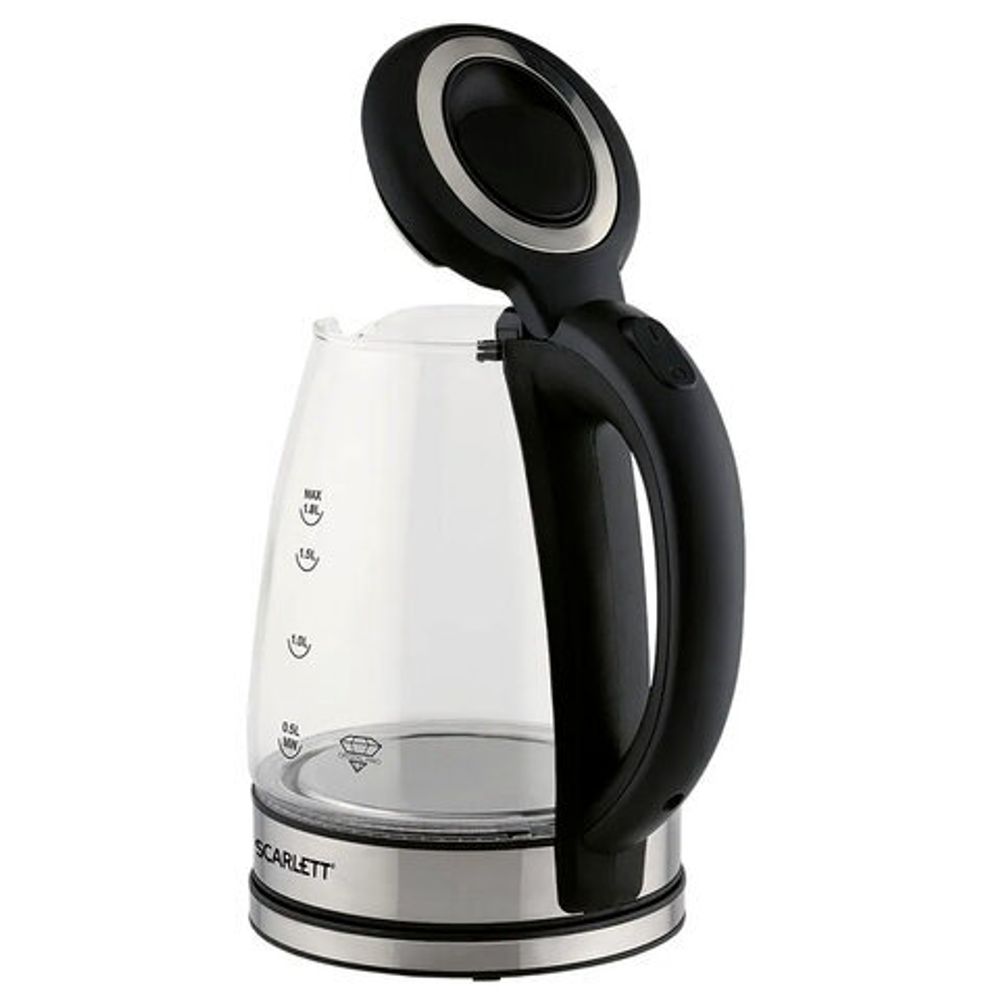 Чайник SCARLETT SC-EK27G88, 1,8 л, 1800 Вт, закрытый нагревательный элемент, стекло, черный