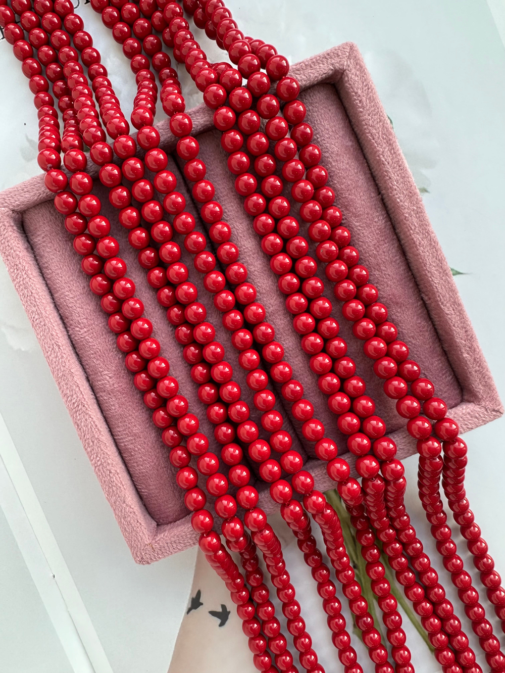 "Жемчуг круглый" 6мм, "Майорка. Имитация" (красный цвет)