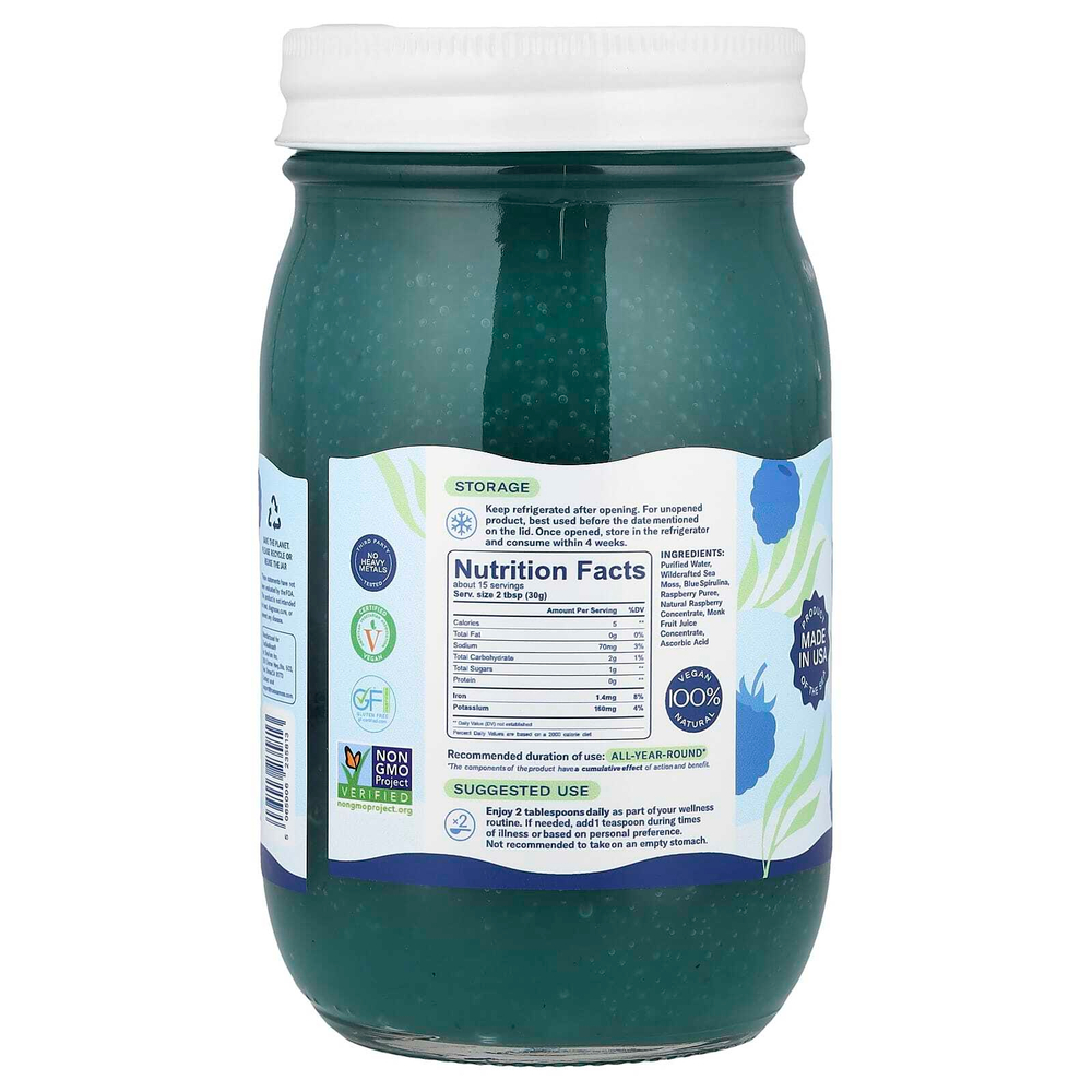 True Sea Moss, натуральный суперфуд, из морских водорослей, голубая спирулина и малина, 473 мл (16 жидк. унций)