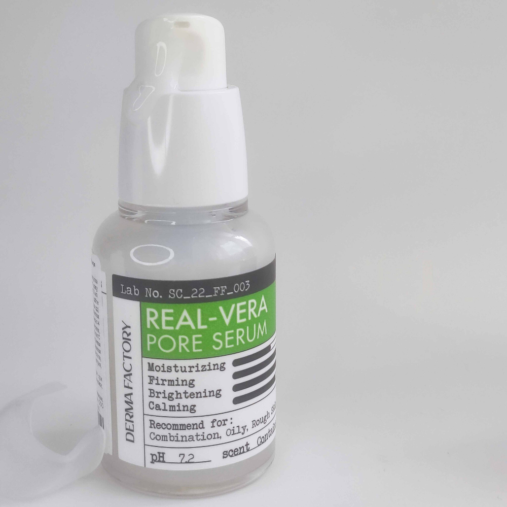 DERMA FACTORY Сыворотка для лица сужающая поры с экстрактом алоэ вера, REAL-VERA PORE SERUM,30 мл.