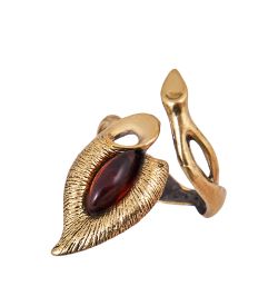 AM-3895 Кольцо «Цветок Женское счастье» (латунь, янтарь)