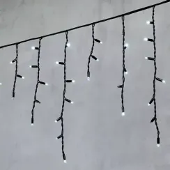 Светодиодная бахрома с колпачком 3,1*0,5 м., 120 холодных белых LED ламп, мерцание, каучуковый черный провод, LTC (LL120BLW-1-2W)