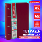 Тетрадь на кольцах А5 (180х220 мм) 120 листов под кожу клетка BRAUBERG "Fusion" коричневый/светло-синий (2 штуки в упаковке)
