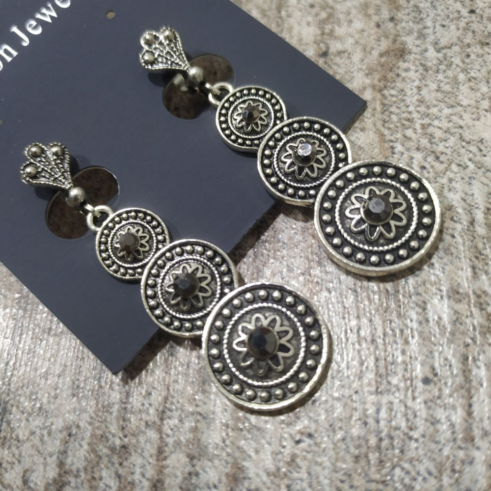 Серьги на англ.заст Bohemia 3 круга на увеличение стразы металл античный серебристый