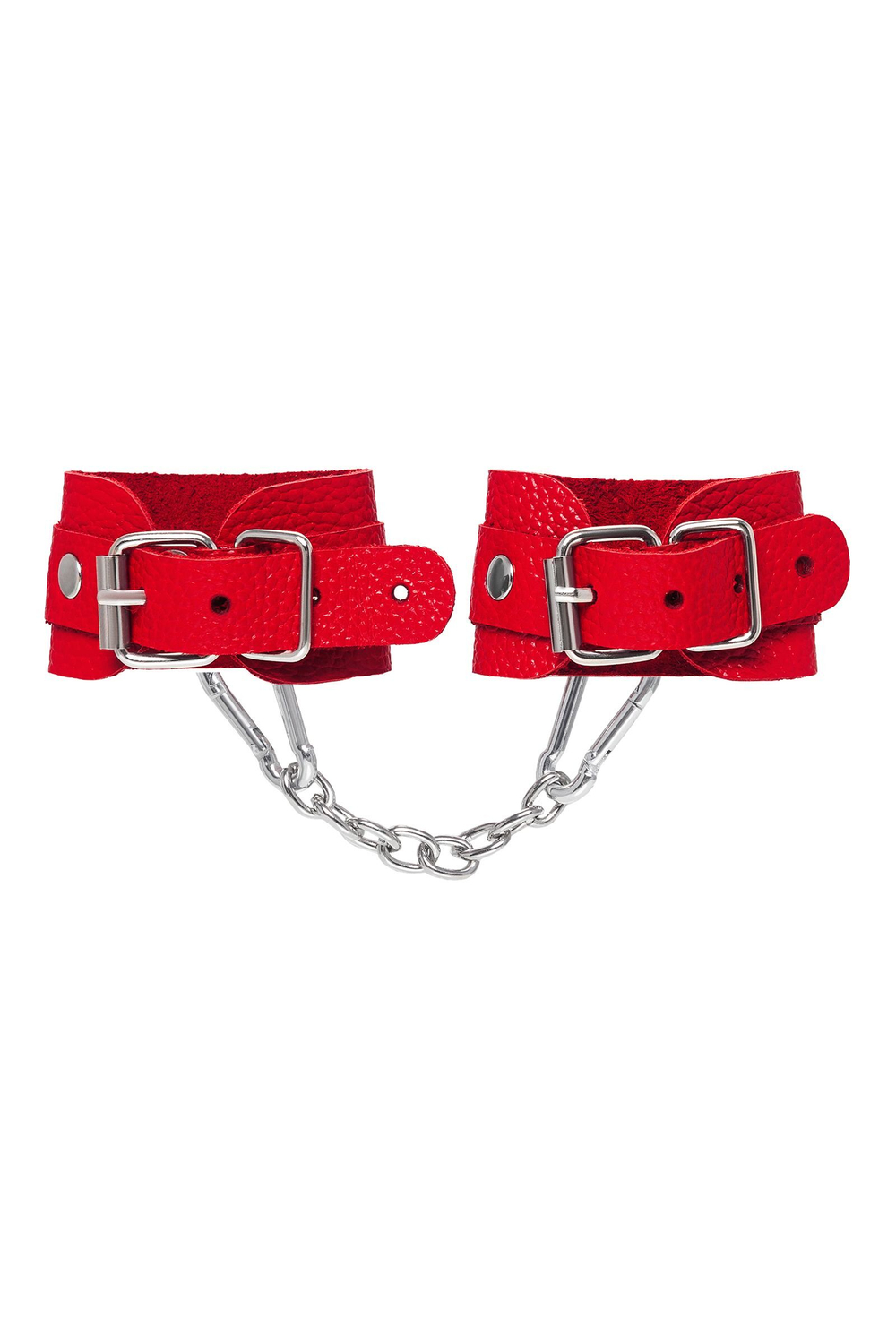 Красные кожаные наручники-браслеты со скруглёнными углами