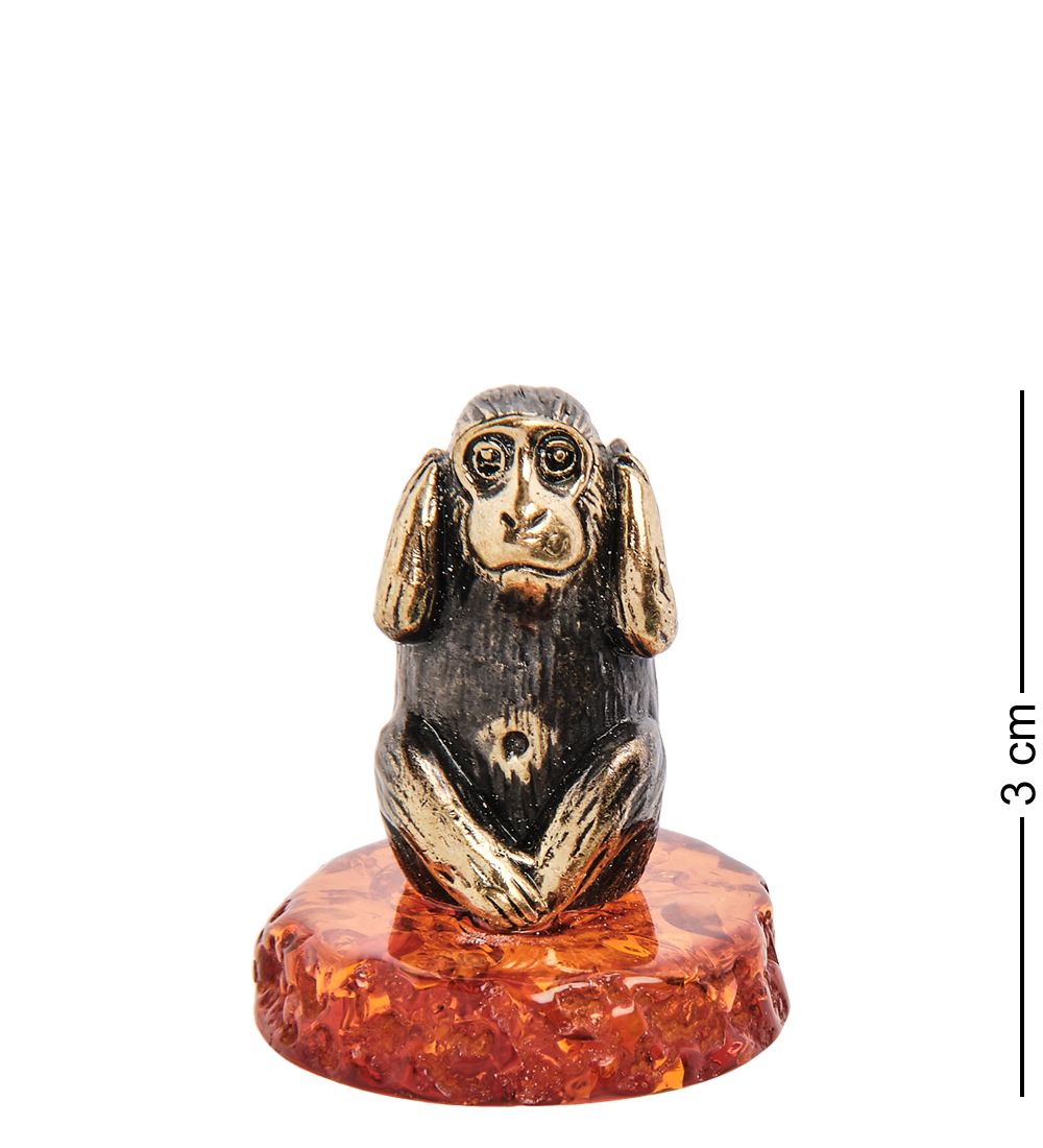Народные промыслы AM-3219 Фигурка «Обезьяна не слышу Канадзару» (латунь, янтарь)