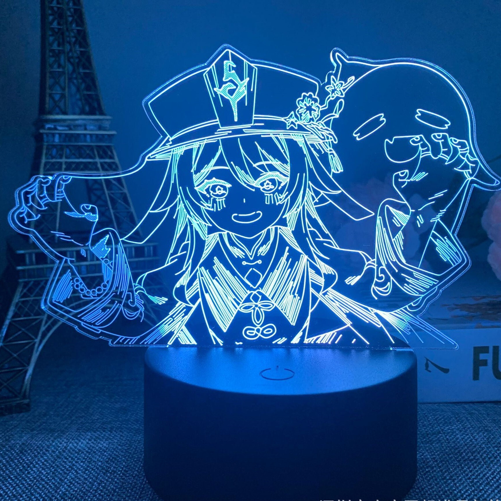 Акриловый светильник на черной подставке "Genshin Impact / Геншин - Ху Тао"