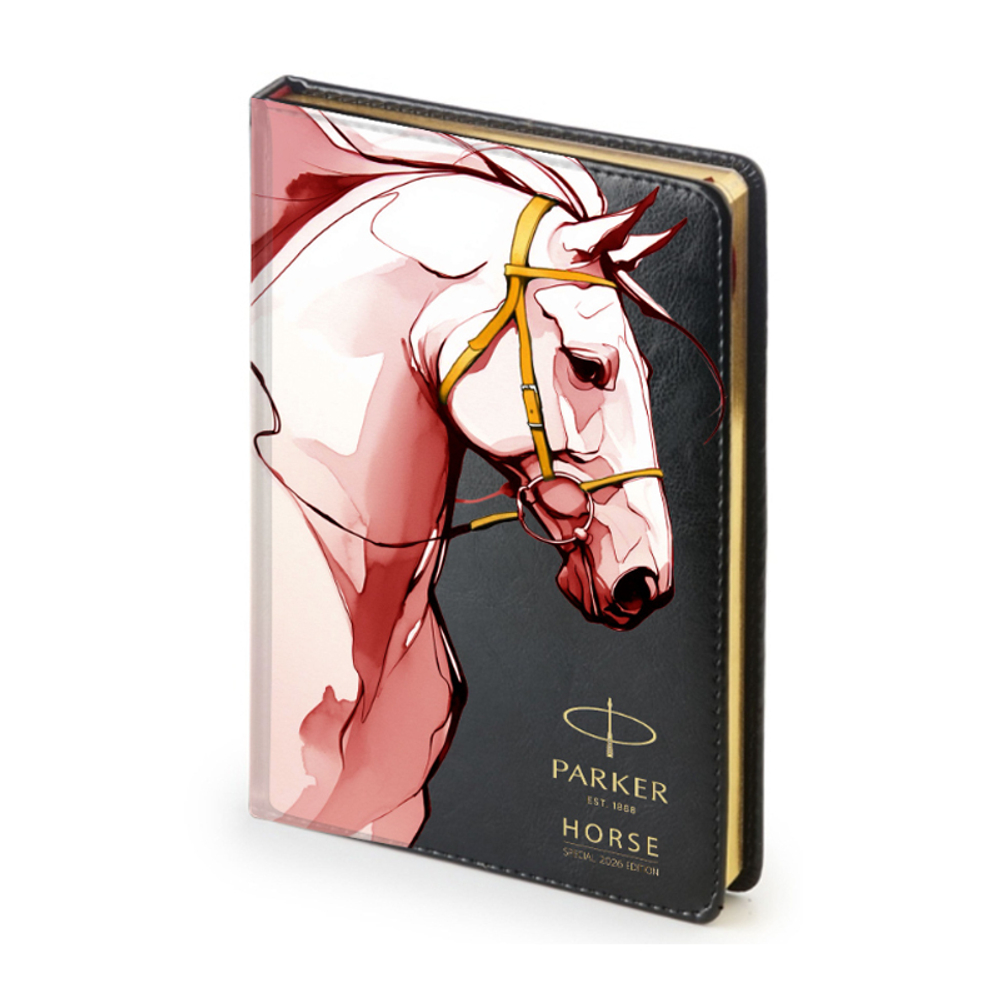 Подарочный набор: Шариковая ручка Parker Jotter Horse Special Edition в подарочной коробке и ежедневник недатированный черный с золотым срезом