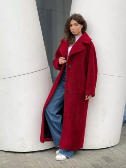 Шуба чебурашка женская из овечьей шерсти тедди, краснная, SilverFox