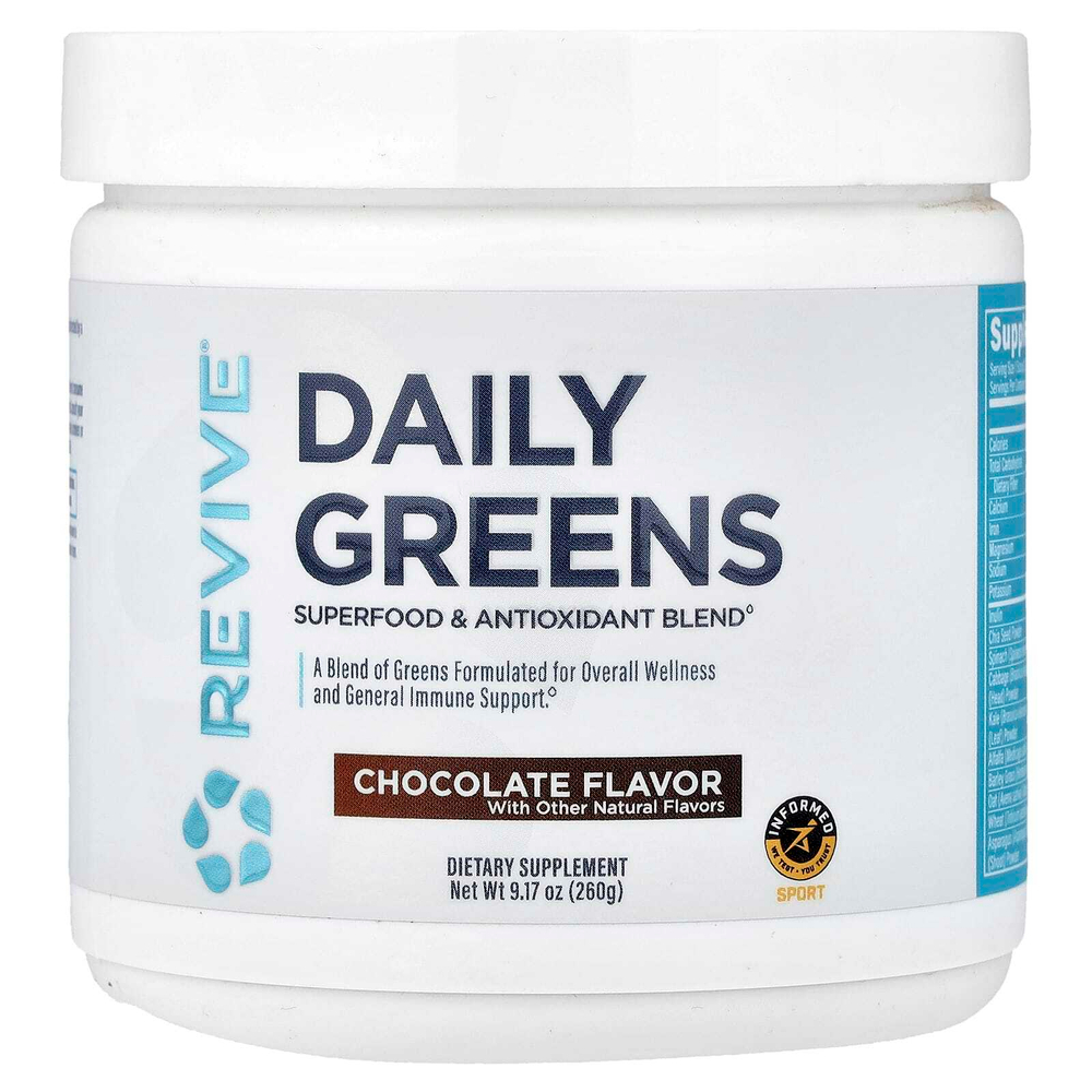 Revive, Daily Green, ежедневная зелень, с шоколадным вкусом, 260 г (9,17 унции)
