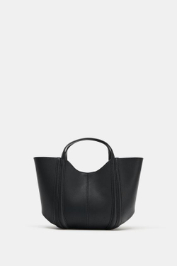 ZARA МИНИ-СУМКА С ДЕКОРАТИВНОЙ СТРОЧКОЙ, ЧЕРНЫЙ