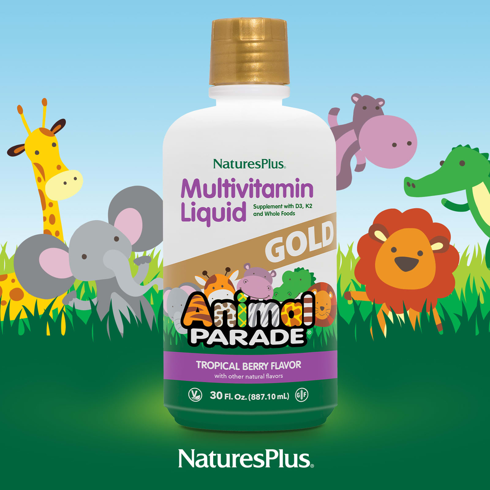 NaturesPlus, Animal Parade® Gold, жидкая мультивитаминная добавка, со вкусом тропических ягод, 900 мл (30 жидк. унций)