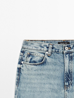 Massimo Dutti Расклешенные джинсы из хлопка с высокой посадкой, голубой