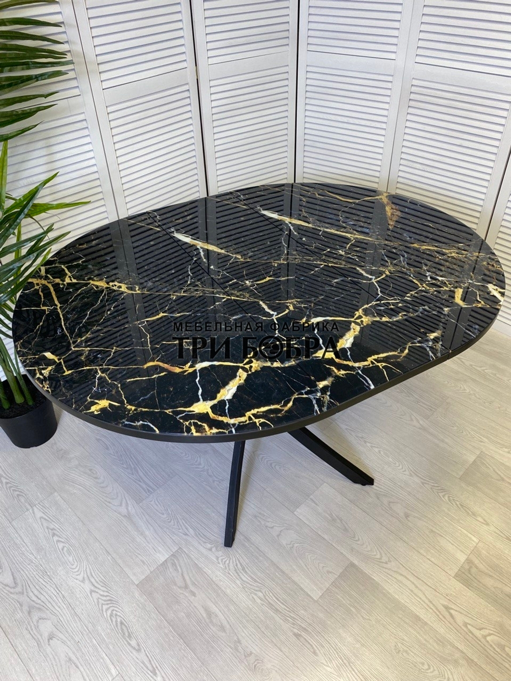 Стол круглый стеклянный "Чёрный мрамор"