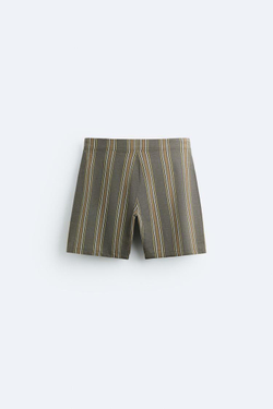 ZARA УДЛИНЕННЫЕ ШОРТЫ-ПЛАВКИ В ПОЛОСКУ, КОРИЧНЕВЫЙ