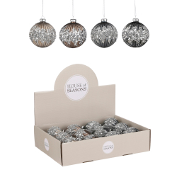 Набор шаров 12шт 8см House of Seasons серый с блестками 2 вида в ассортименте