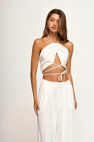 Топ с драпировкой из вискозы белого цвета