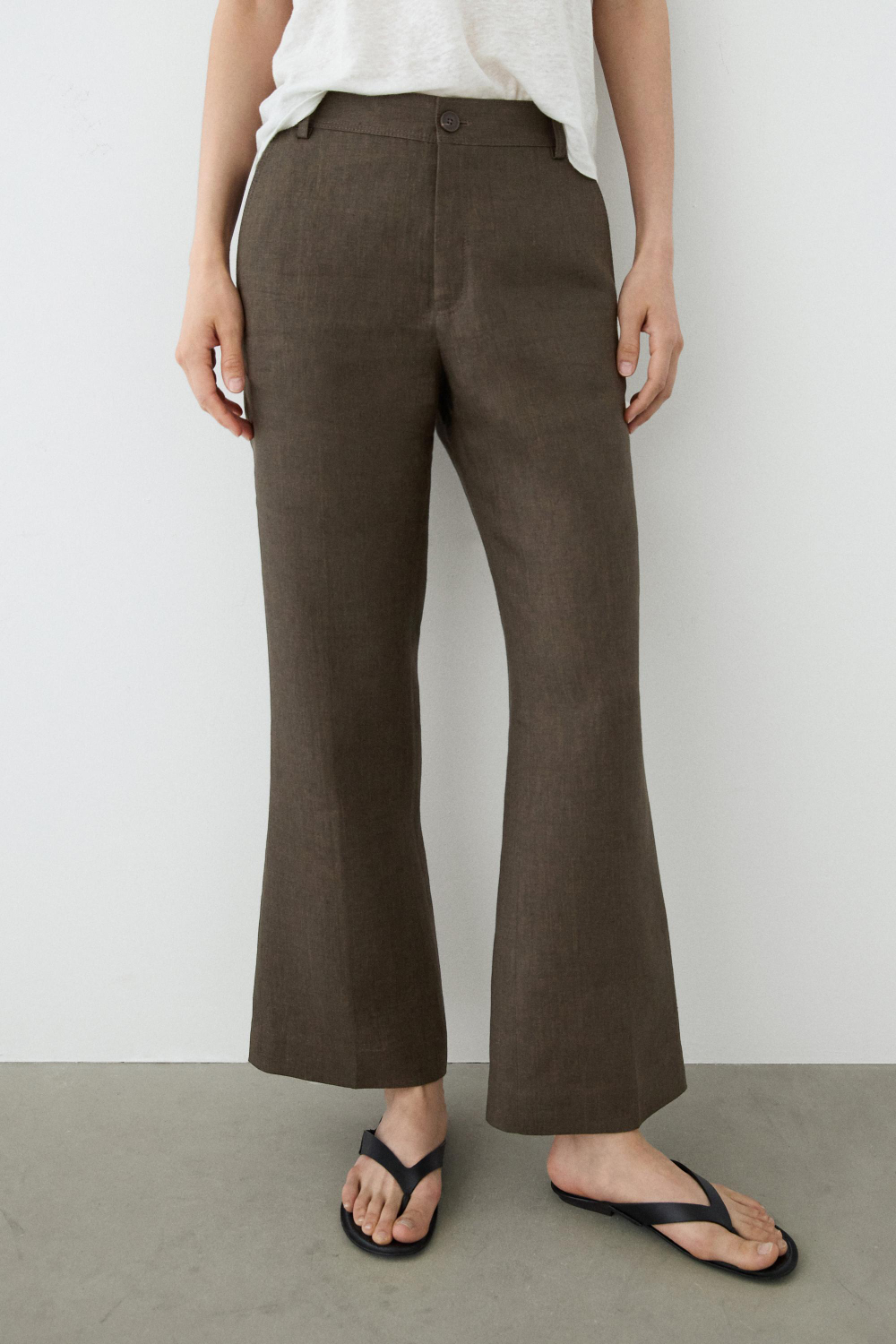Massimo Dutti Укороченные брюки клеш из льна, пестро-зеленый