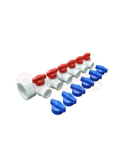 Коллектор универсальный с отсечными кранами 40х20 на 4 выхода (7/1) бел. VALFEX 101134004