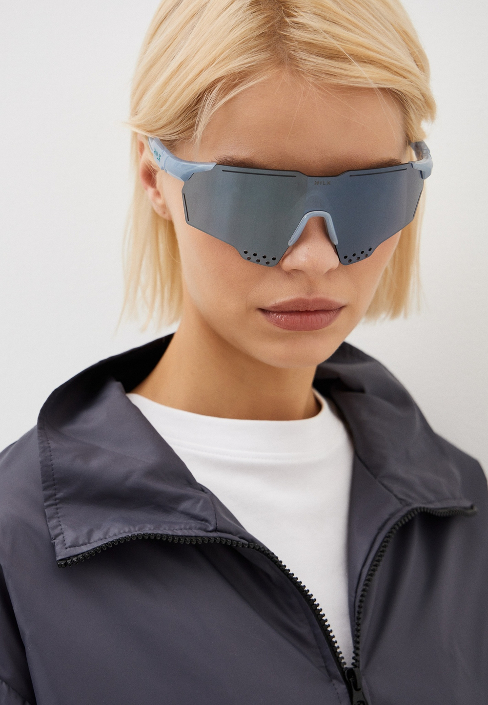 Спортивные очки с диоптриями HILX Gladiator (L) / Shiny Crystal Milky Light Grey / Black Mirror Lens