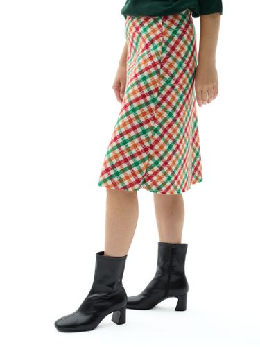 Шерстяная юбка-миди в цветную клетку