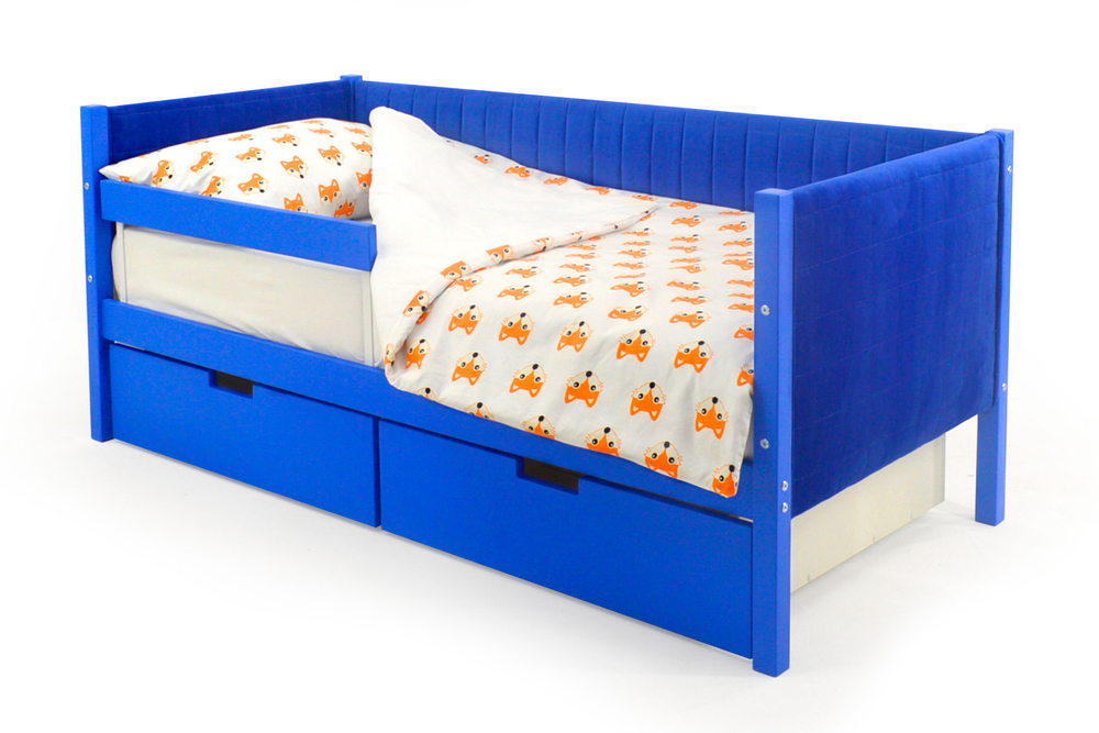 Детская кровать-тахта мягкая с бортиком и ящиками Бельмарко Svogen синий
