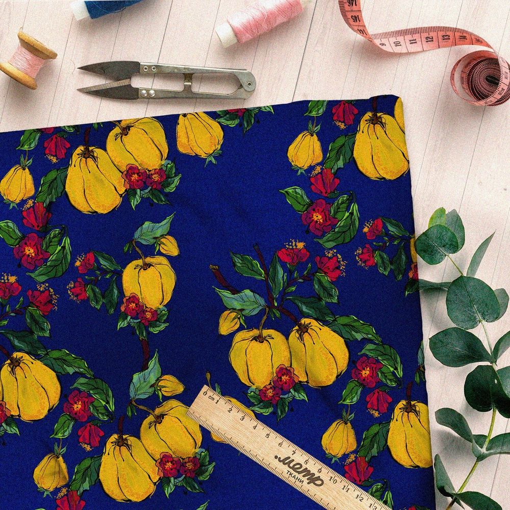 Ткань ниагара айва спелая с листьями