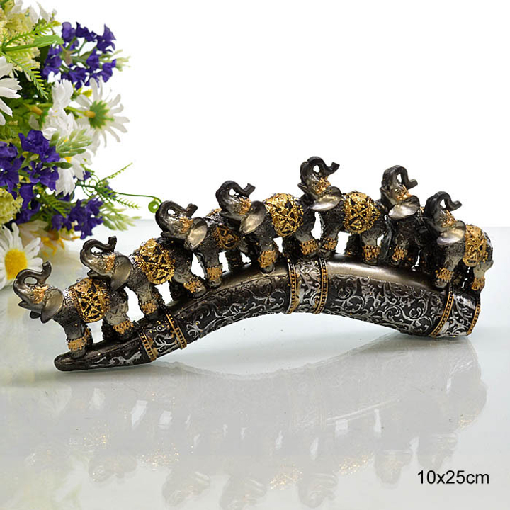 Статуэтка 7 слонов на бивне стразы цвет черно-серебристый золотистый 25 см