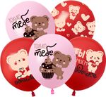 Шар (12''/30 см) Влюбленные мишки, Розовый/Красный, пастель, 5 ст, 25 шт.