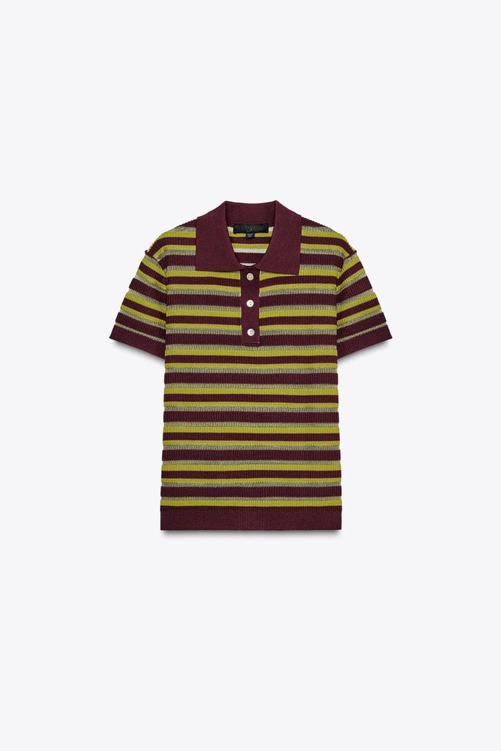 ZARA ТРИКОТАЖНЫЙ ТОП В ПОЛОСКУ С ВОРОТНИКОМ ПОЛО, ПОЛОСКИ