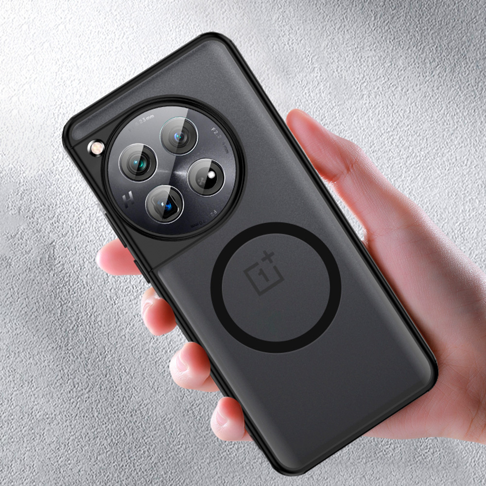 Чехол с Магсейф OnePlus 12 прозрачный матовый с черным бортом WLONS