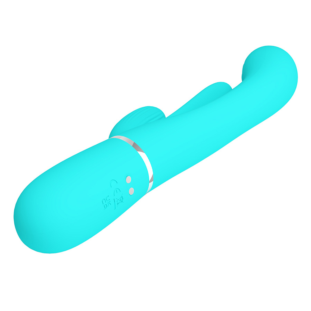 Бирюзовый вибратор-кролик 22,2см с дополнительным язычком Pretty Love Triple Rabbit Multifuncional Vibrador BW-500041-1