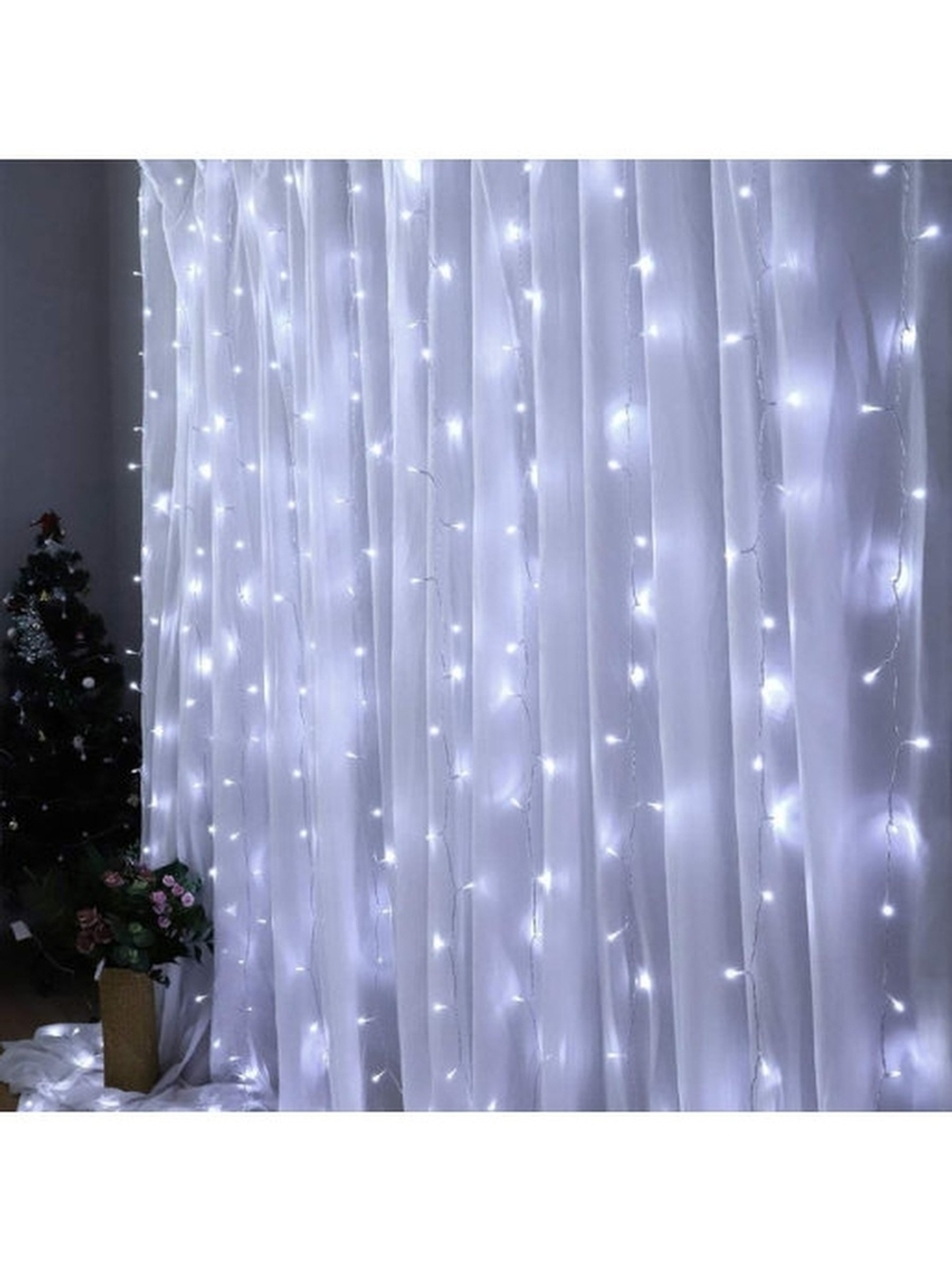 Гирлянда новогодняя штора 3x3/занавес/светодиодная/на окно/дождик