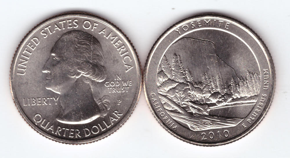 США. 25 центов(квотер). Парки. №03. 2010. Yosemite National Park. P. UNC