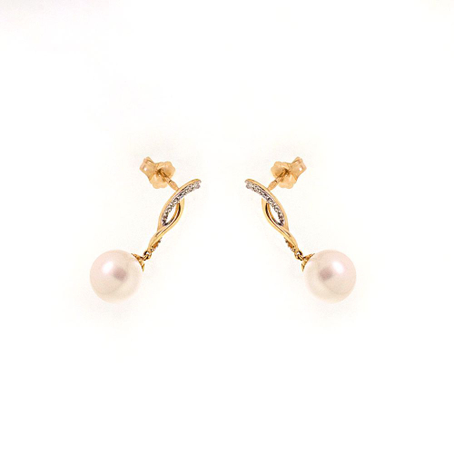 Серьги из жёлтого золота 585 пробы с жемчугом и бриллиантами