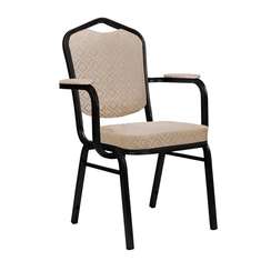 Стул Хит 25мм, с подлокотниками и широким сиденьем, жаккард санта белый, каркас черный глянец