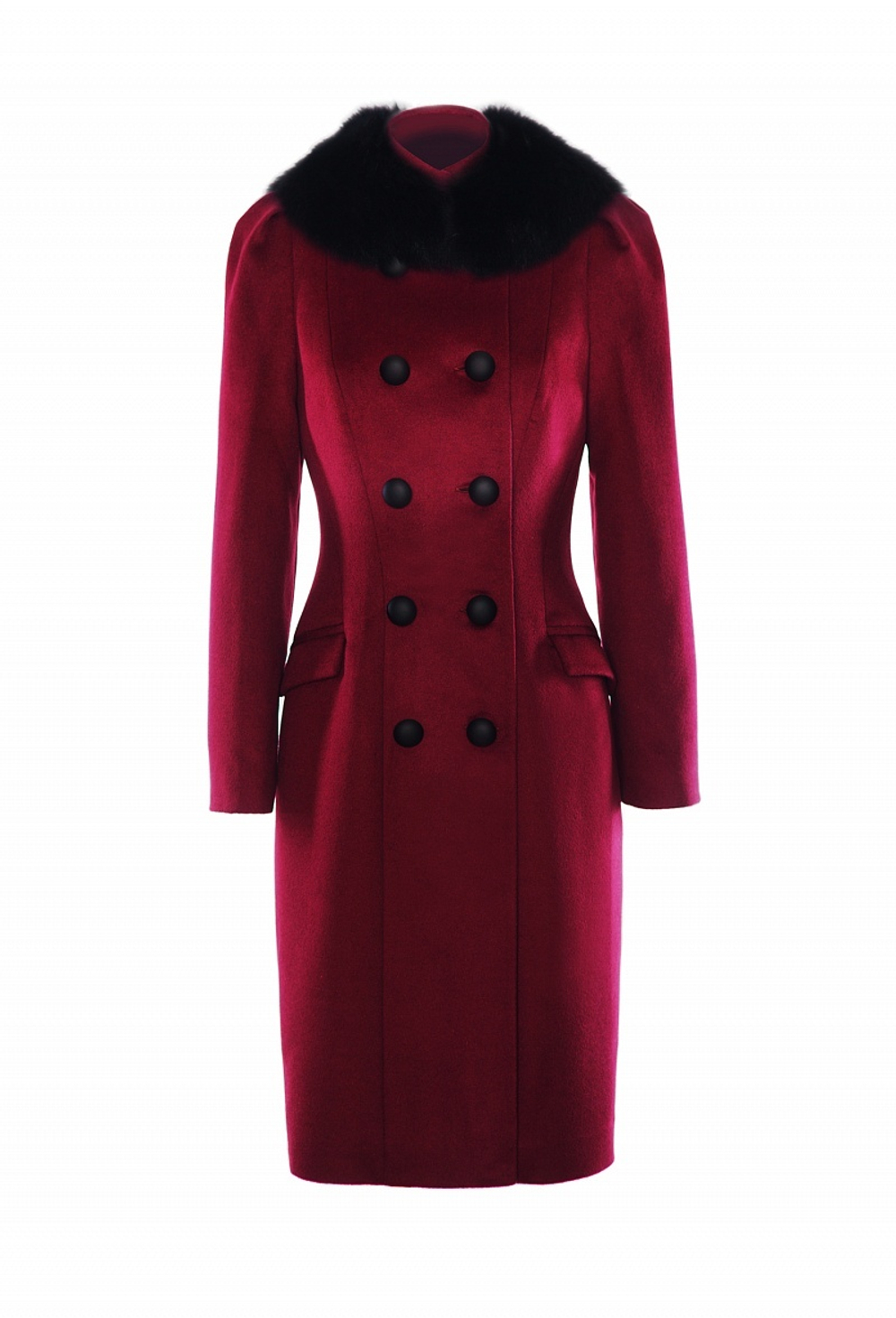 Пальто со съемным меховым воротником марсаль LE-22-17FW