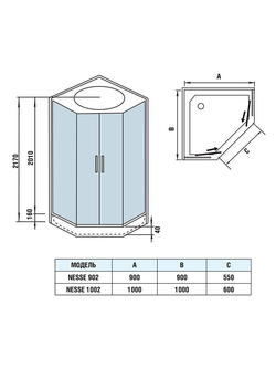 Душевая кабина WeltWasser  WW500 NESSE 1002 1000х1000х2170 мм 10000003281