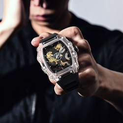 STARKING Soaring Dragon Leaping Tiger Collection Quartz Movement Silicone Strap Watch Unisex Black Dial