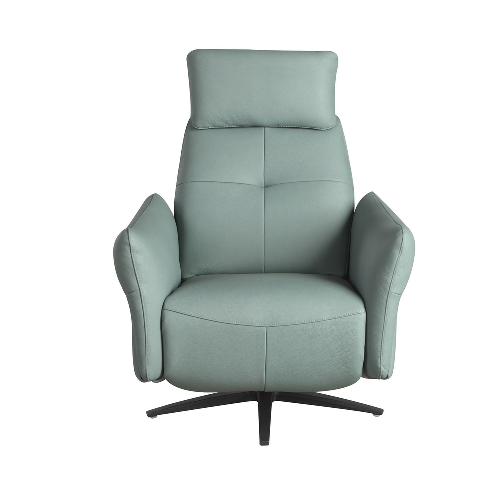 Вращающееся кресло-реклайнер 5174 из бирюзово-зелёной кожи