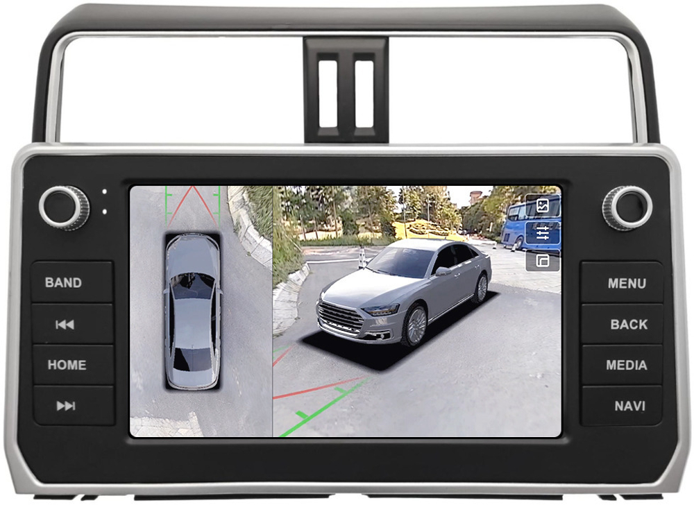 Магнитола Toyota Land Cruiser Prado 150 2017-2023 (рамка с кнопками и крутилками) - Teyes CC3-2K-360 монитор 9.5" 2K QLED на Android 10, 6Гб+128Гб, CarPlay, 4G SIM-слот, 4 камеры в комплекте