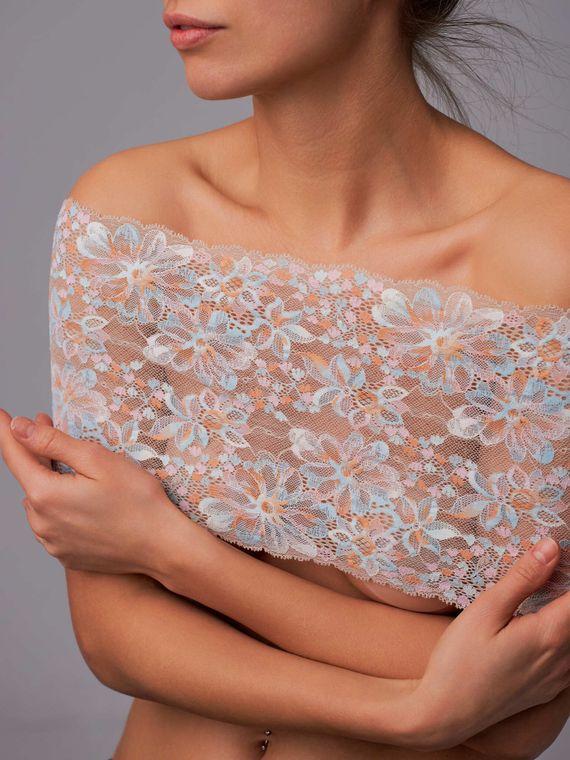 03-285 ОПТ Кружево эластичное 20 см, бежевый/голубой/розовый