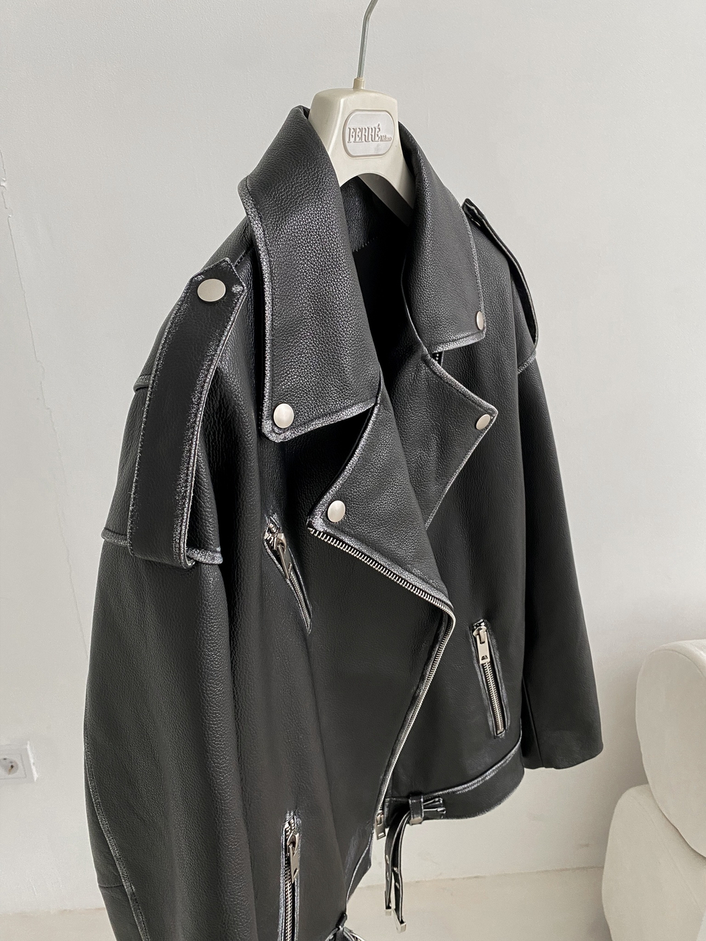 Удлиненная кожаная куртка - косуха «oversize” из кожи “джумбо»