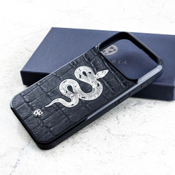 Дорогой чехол для iPhone из натуральной кожи со змеей - Euphoria HM Premium - ювелирный сплав