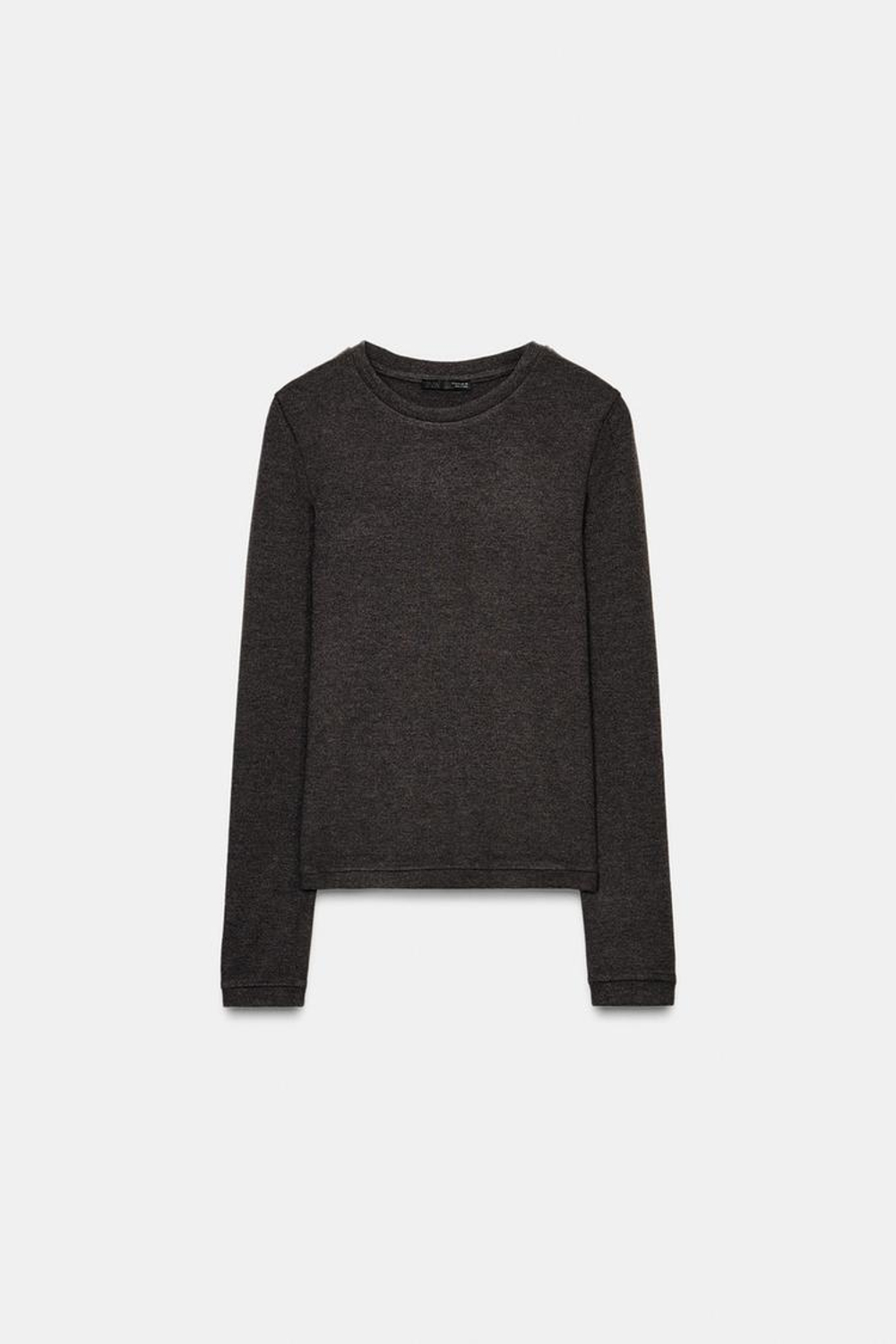 ZARA ФУТБОЛКА С ДЛИННЫМИ РУКАВАМИ, КОРИЧНЕВЫЙ МЕЛАНЖ